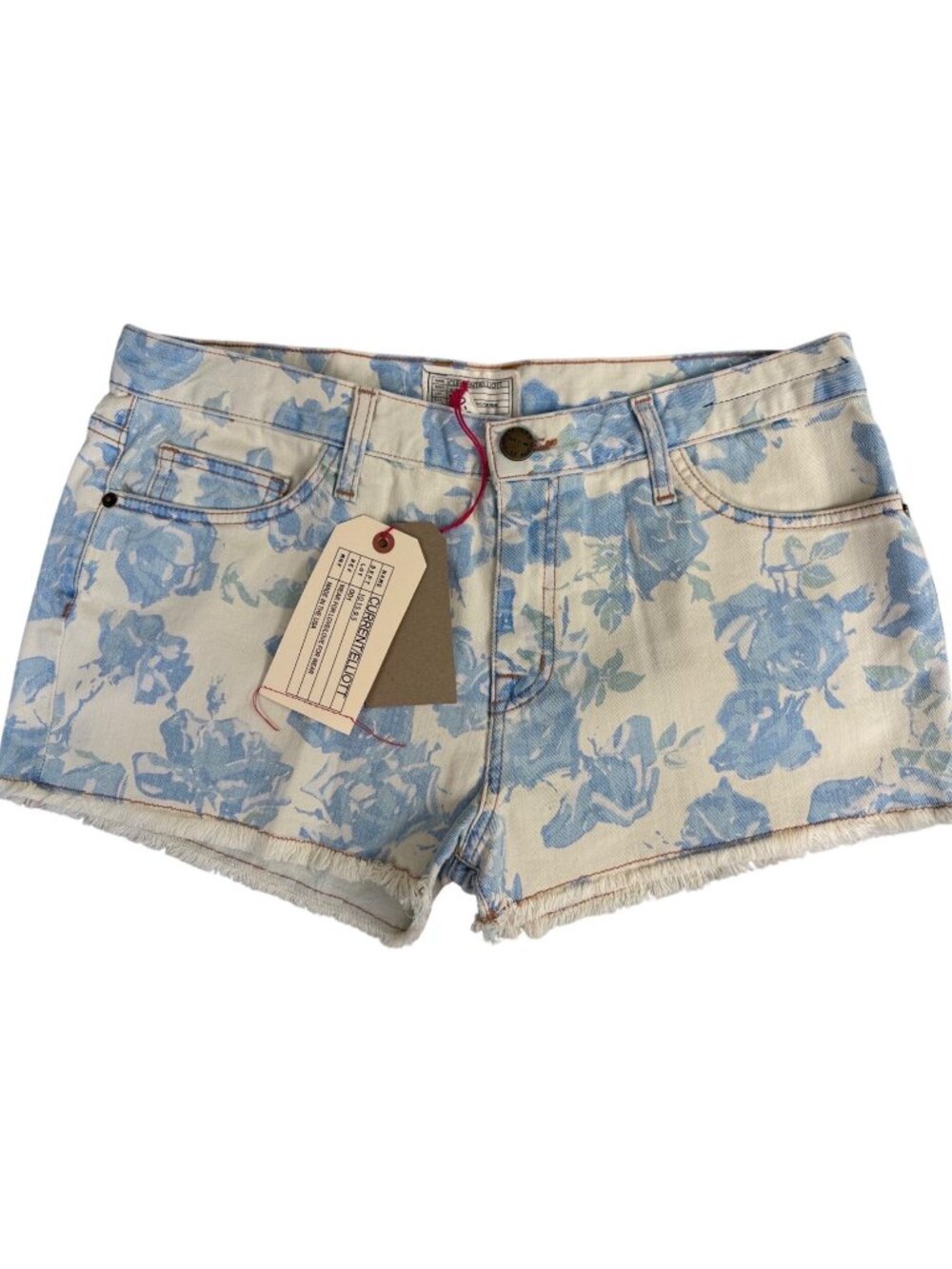 Current/Elliott Boyfriend Shorts Blue Rose Floral Denim Womens 29 Hippie Retro